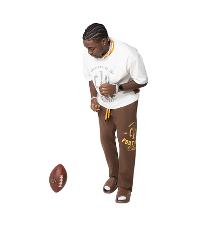 Bless the Babies "Property of Football" Stacked Sweatpants — "The BTB Chocolate Gold" | 2026 C1N Collection